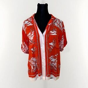 Anthropologie Maeve Shirt Bon Voyage Button Down Sz S Boho Colorful Asian Ships
